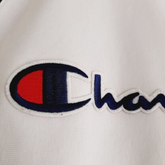 CHAMPION Retro Style Full Zip Athletic Track Jacket White w/ Logo Sz S Flawed - Picture 13 of 15
